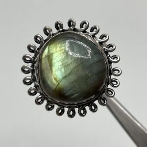 Silver Plated Round Cut Labradorite Gemstone Ring Statement Boho Sz 10.5